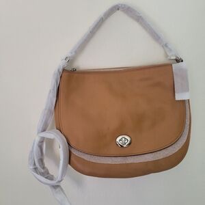 Coach Turnlock Hobo Shoulder Bag Light Saddle Pebble Leather 24771 New With Tags